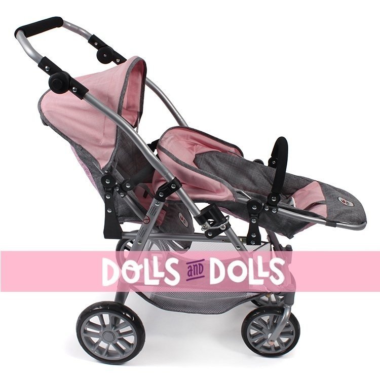 Vario twin Pushchair 79 cm for dolls - Bayer Chic 2000 - Pink-Grey