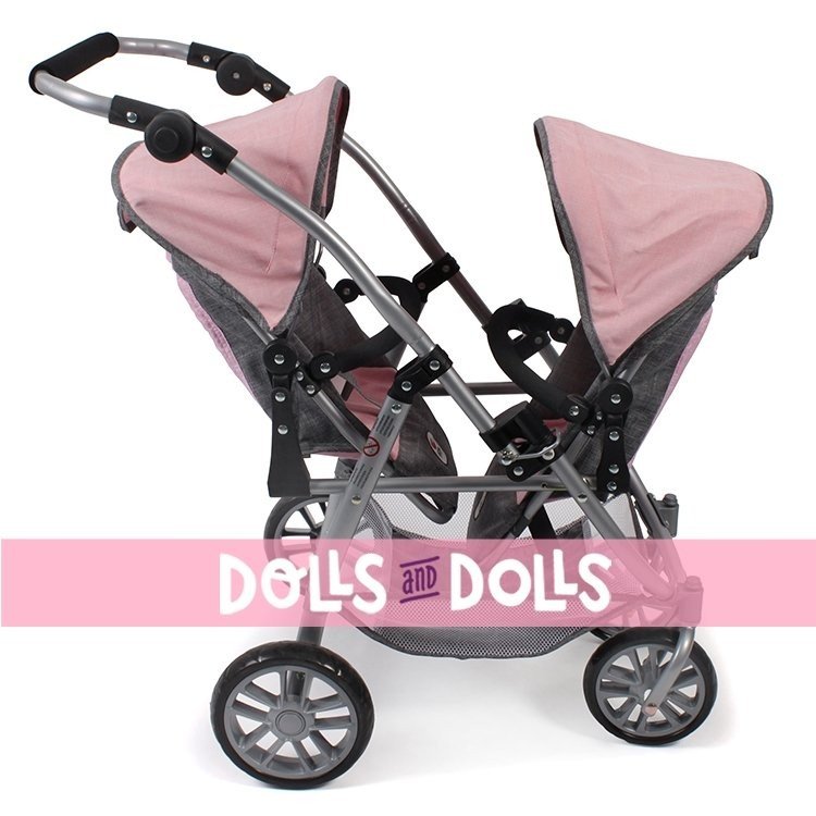 Vario twin Pushchair 79 cm for dolls - Bayer Chic 2000 - Pink-Grey