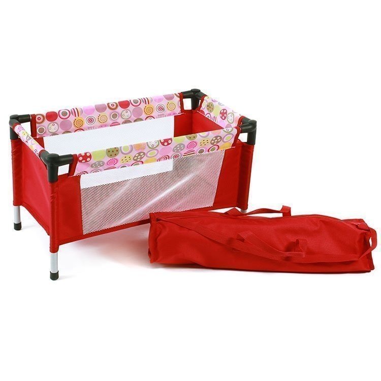 Travel crib for dolls 45 cm Bayer Chic 2000 Red and circles pattern Dolls And Dolls Collectible Doll shop
