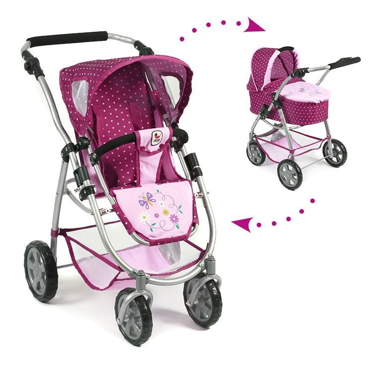 Emotion 2 in 1 doll pram 77 cm - Chair and carrycot combination - Bayer Chic 2000 - Raspberry-pink polka dots
