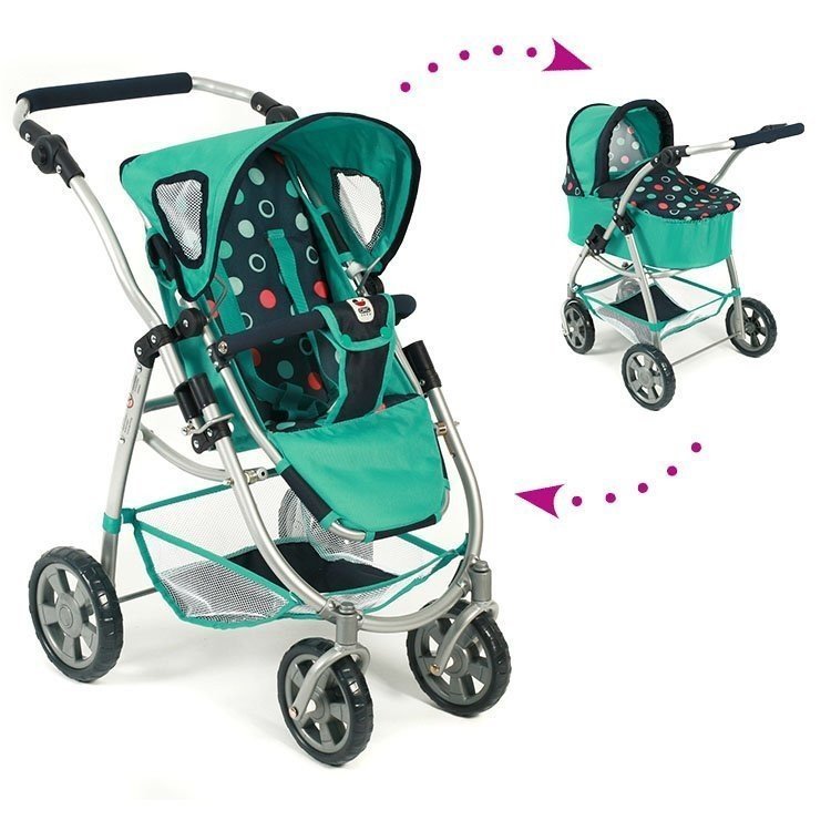 Combination chair and carrycot Chic Emotion 2 in 1 Green and Navy with circles 77 cm