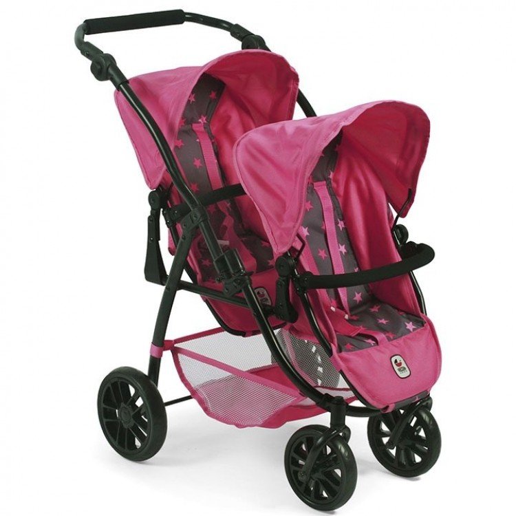 Vario twin Pushchair 79 cm for dolls - Bayer Chic 2000 - Fuschia stars
