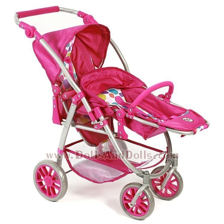 Twin Pushchair for dolls, Bayer Chic 2000 Vario - Fucsia burbujas colores 79 cm
