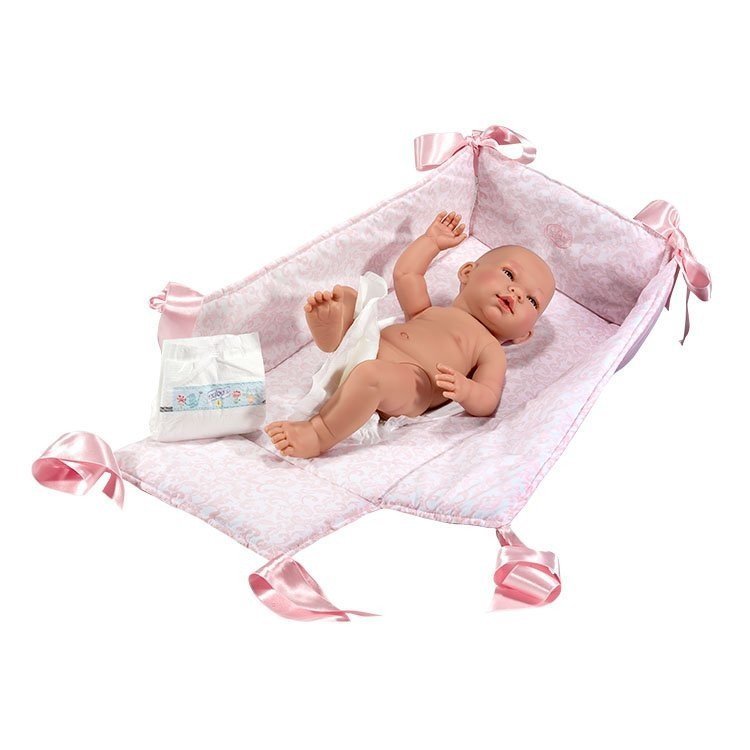 Complements for Así doll - Crib-changer with two pockets in pink-white paisley