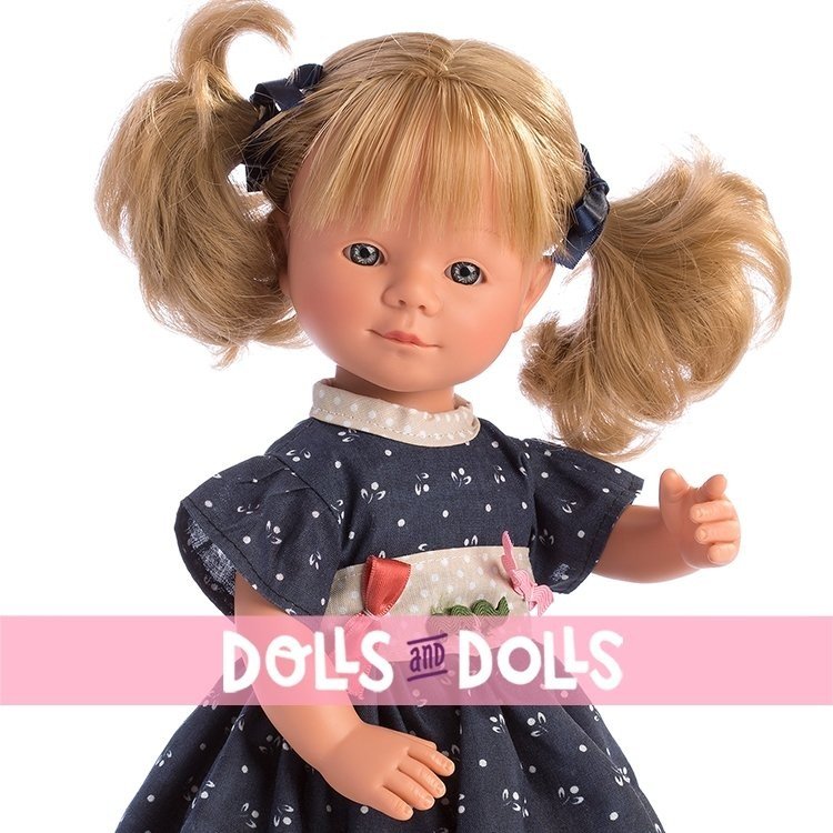 D'Nenes doll 34 cm - Marieta with pigtails and blue dress