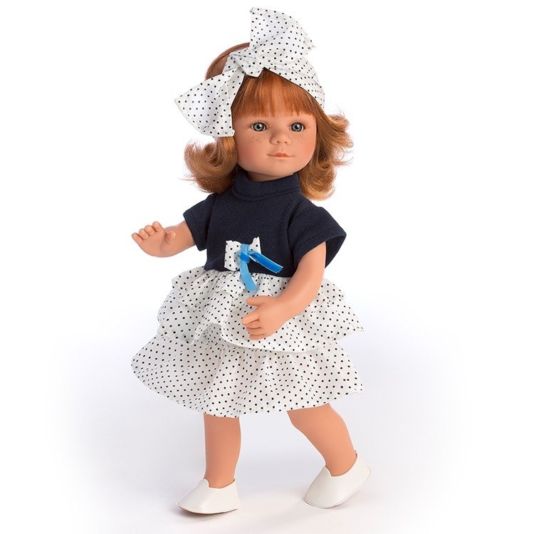 D'Nenes doll 34 cm - Red haired Marieta with dots bow