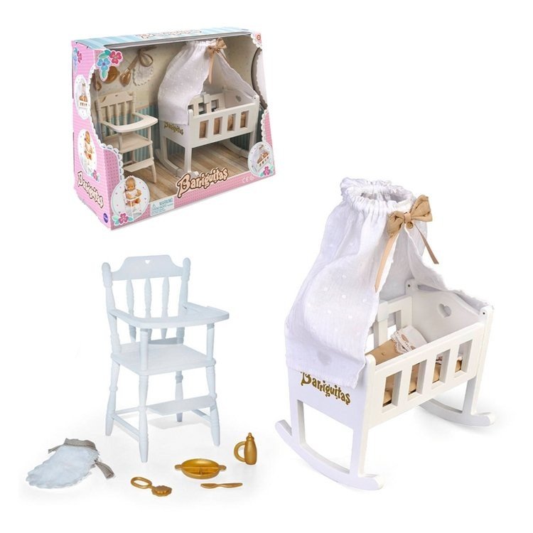 Accessories for Barriguitas Classic doll 15 cm - Set of crib, high-chair and accessories