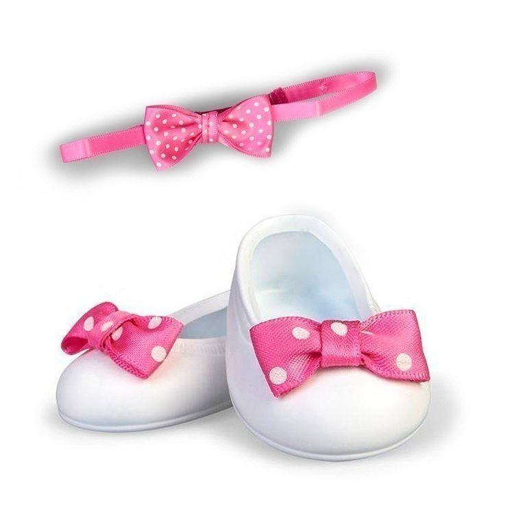 Shoes and accessories for Nenuco doll 35 cm - White shoes with pink bow and headband