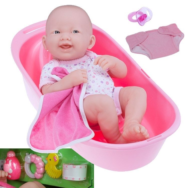 Designed By Berenguer Doll 36 Cm La, La Newborn Realistic Baby Doll Bathtub Set