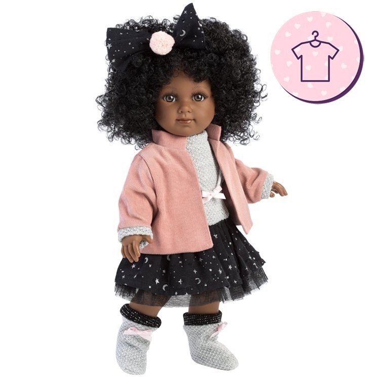 Clothes for Llorens dolls 35 cm - Black tulle skirt outfit with pink jacket and booties
