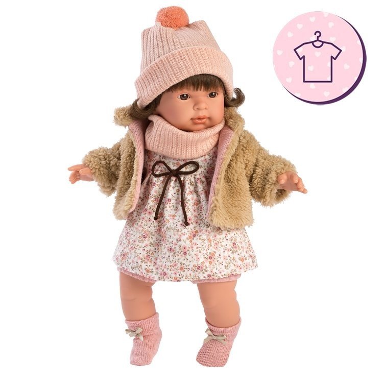Clothes for Llorens dolls 42 cm - Floral print dress with jacket, hat and booties