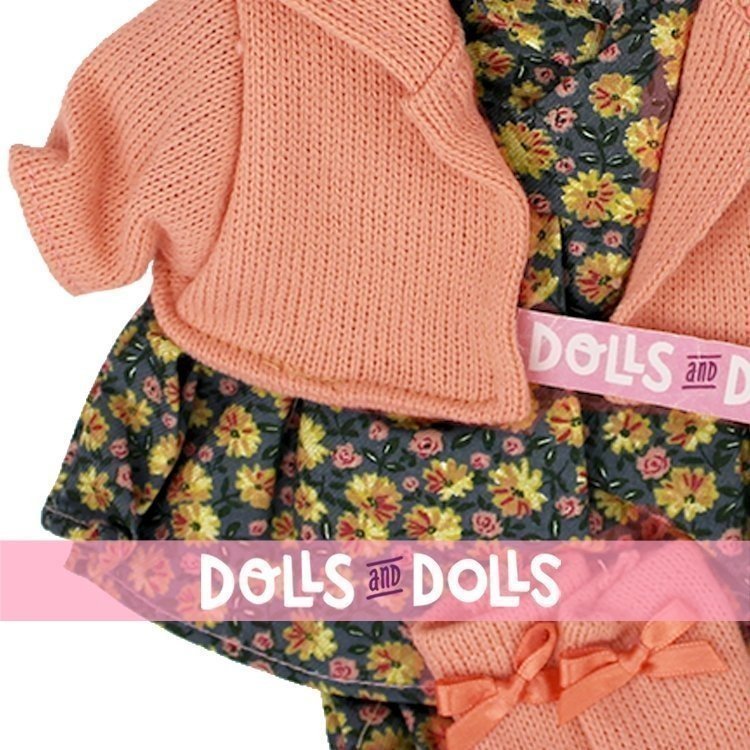 Clothes for Llorens dolls 33 cm - Flower printed outfit with salmon jacket and booties
