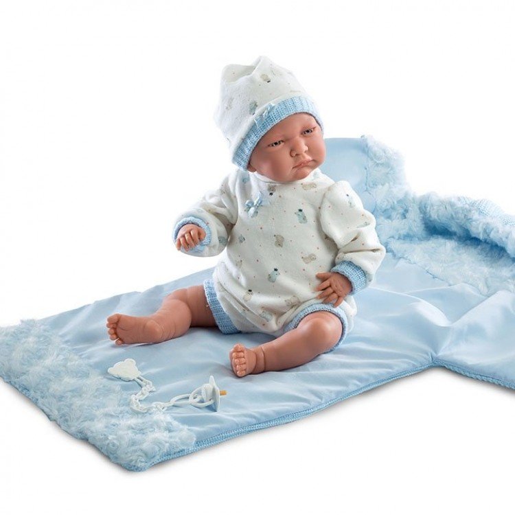 Llorens doll 42 cm - Lalo with blue sleeping-bag changer