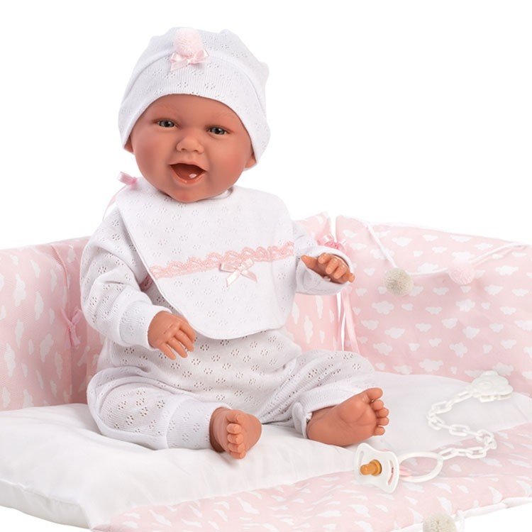 Llorens doll 42 cm - Newborn Mimi Smiles with pink changing mat