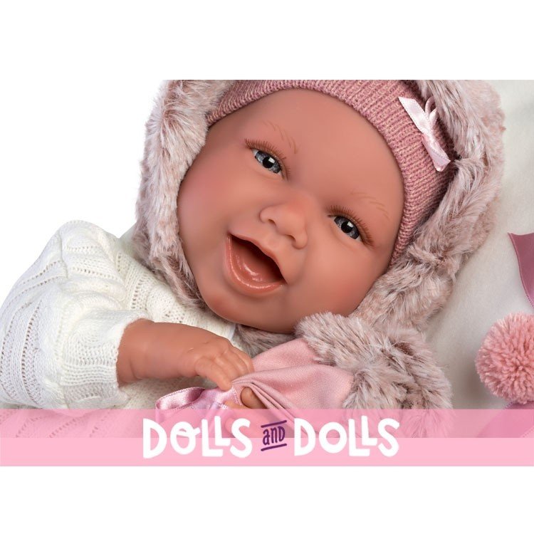 Llorens doll 42 cm - Newborn Mimi Smiles with pink baby seat