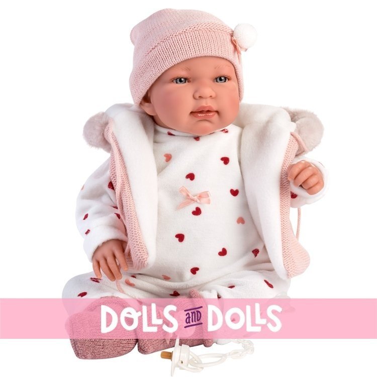 Llorens doll 44 cm - Newborn Crying Tina with hood
