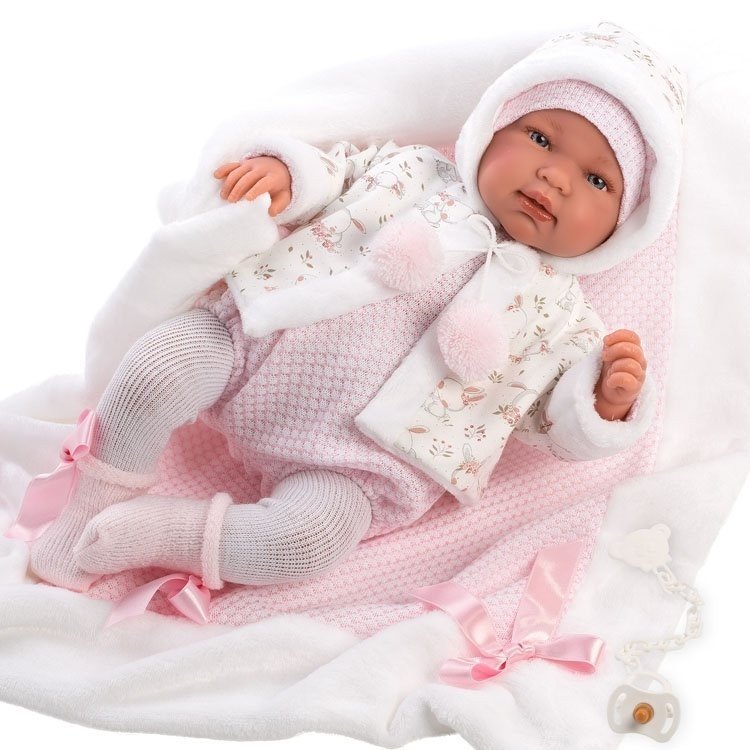 Llorens doll 44 cm - Newborn Crying Tina with pink blanket
