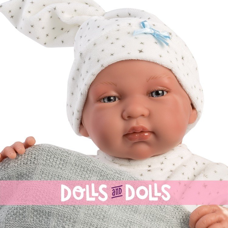Llorens doll 44 cm - Newborn Crying Tino with gray changing mat