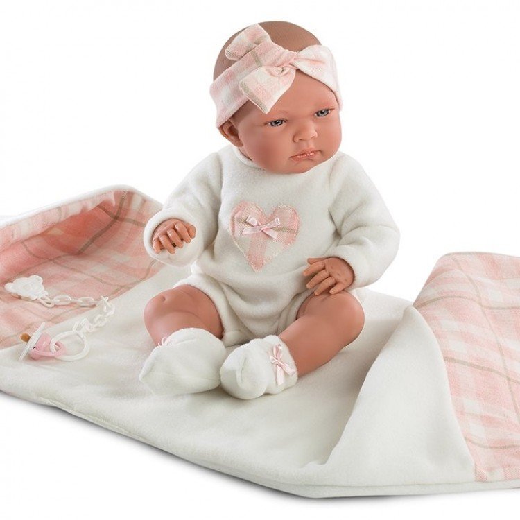 Llorens doll 40 cm - Nica with squared fabric sleeping-bag