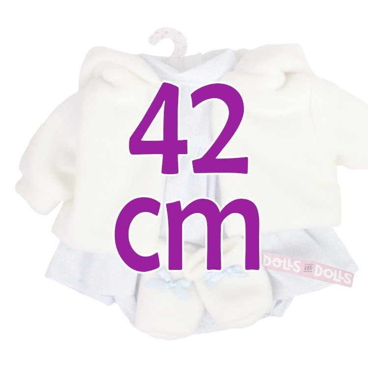Clothes for Llorens dolls 42 cm - Blue printed outfit with white jacket and booties
