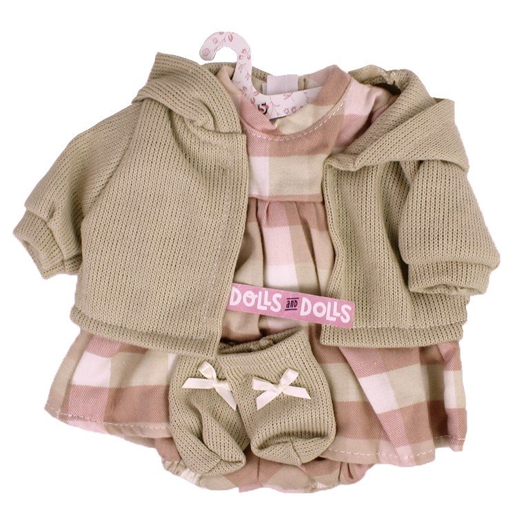 Clothes for Llorens dolls 42 cm - Square printed outfit with beige jacket and booties