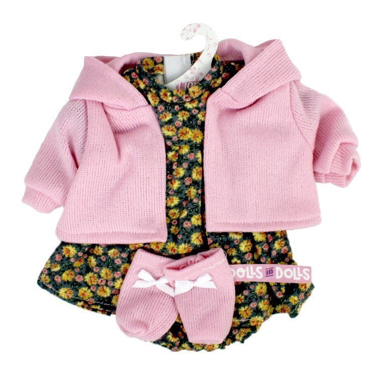 Clothes for Llorens dolls 42 cm - Flower printed outfit with pink jacket and booties