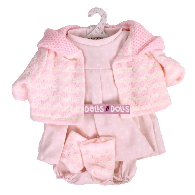 Clothes for Llorens dolls 42 cm - Strip and dots printed outfit with pink jacket and booties