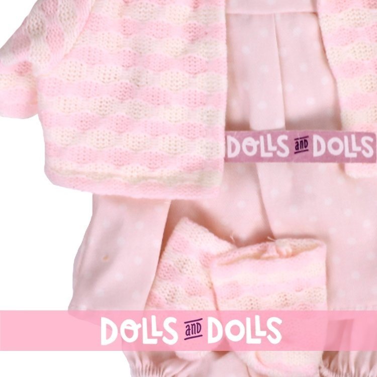 Clothes for Llorens dolls 42 cm - Strip and dots printed outfit with pink jacket and booties