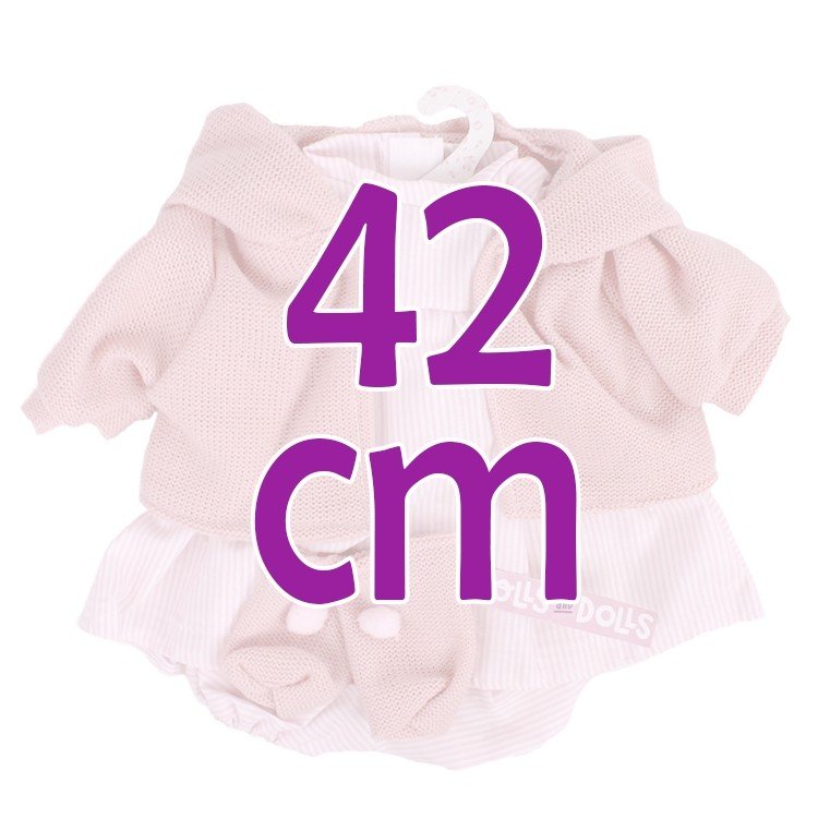 Clothes for Llorens dolls 42 cm - Strips printed outfit with pink jacket and booties - DollsAndDolls (Collectible Dolls)
