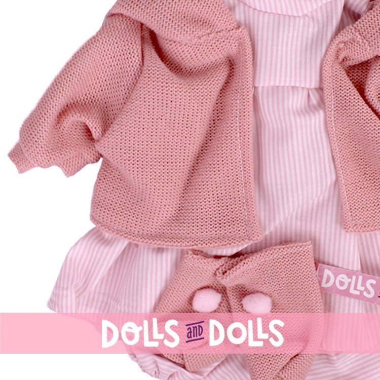 Clothes for Llorens dolls 42 cm - Strips printed outfit with pink jacket and booties