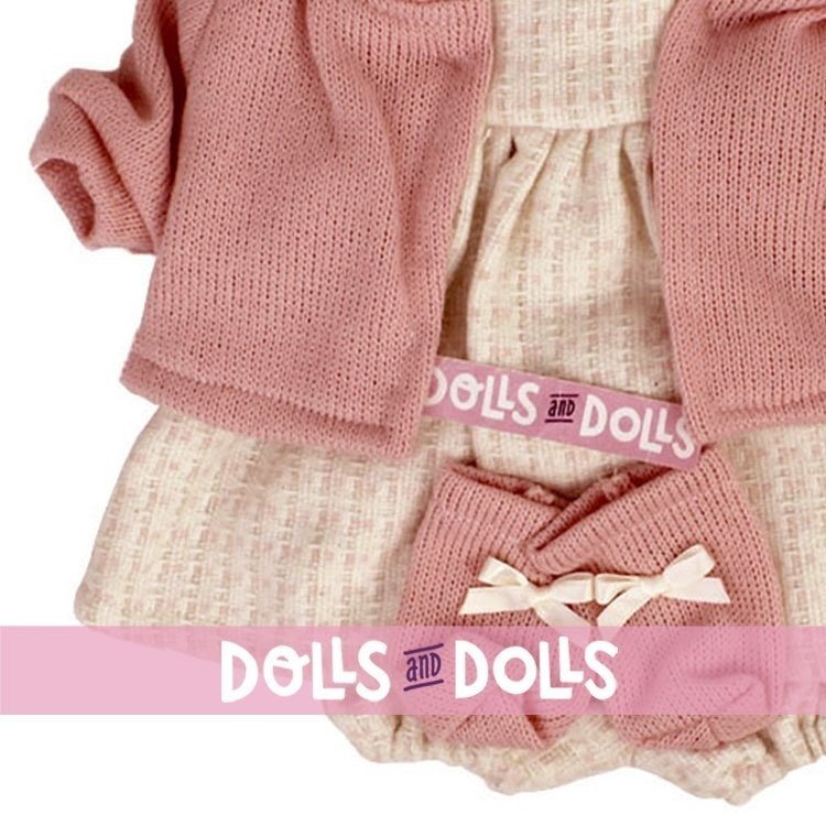 Clothes for Llorens dolls 42 cm - Beige printed outfit with pink jacket and booties