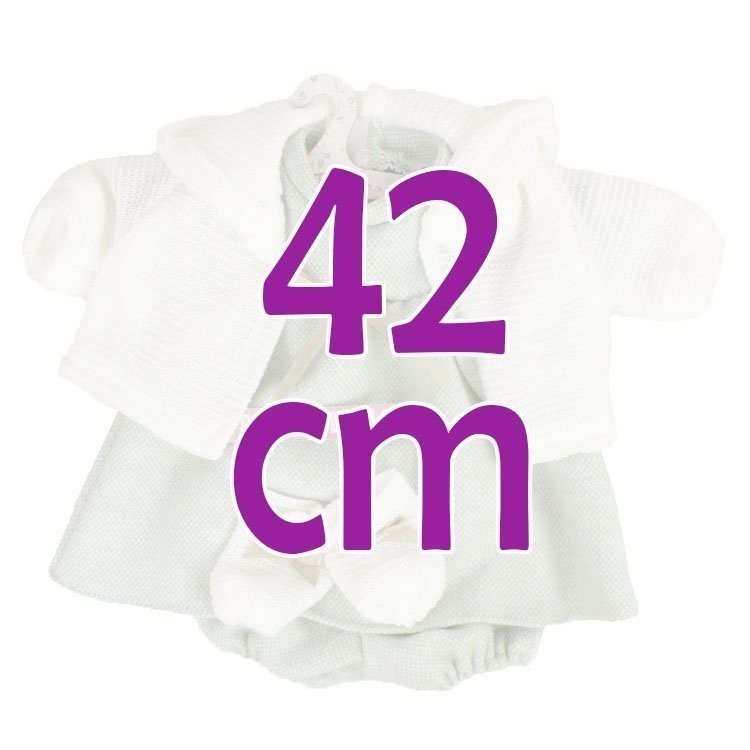 Clothes for Llorens dolls 42 cm - Green printed outfit with white jacket and booties