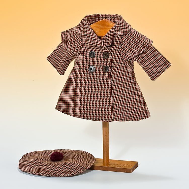 Outfit for Mariquita Pérez doll 50 cm - Brown, black and maroon coat with beret