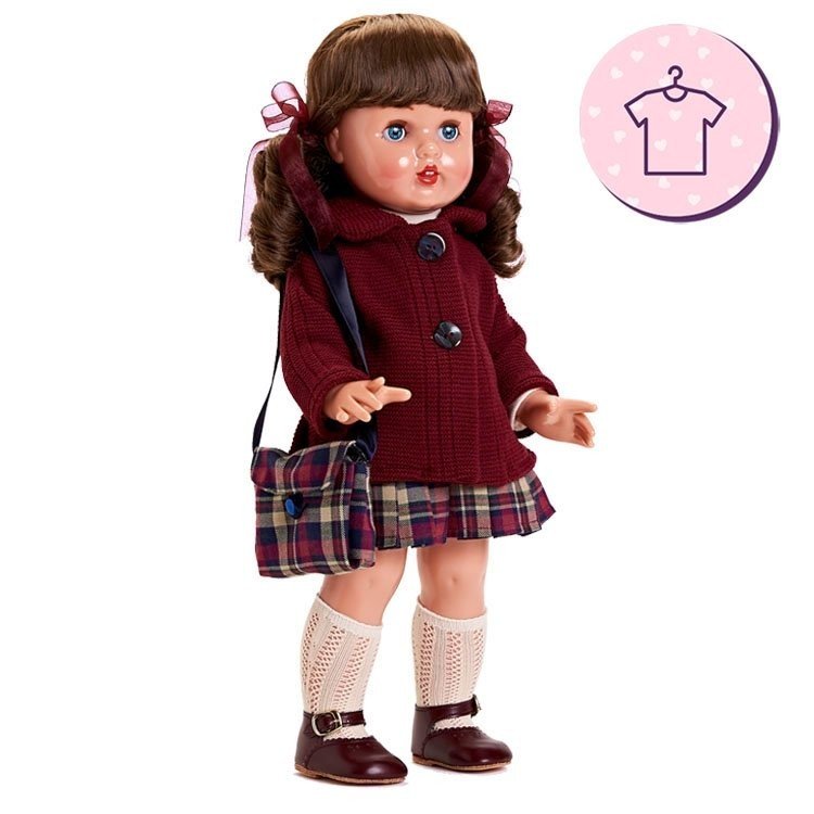 Outfit for Mariquita Pérez doll 50 cm - Burgundy schoolgirl set