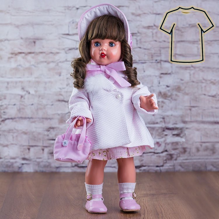 Outfit for Mariquita Pérez doll 50 cm - White and pink coat