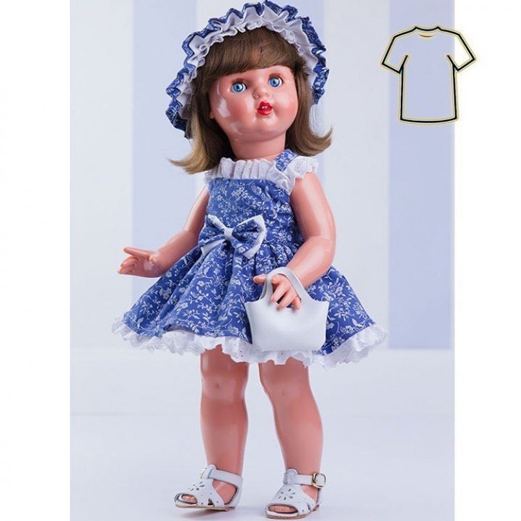 Pérez doll 50 cm - Blue dress with flowers - Dolls And - Collectible Doll shop