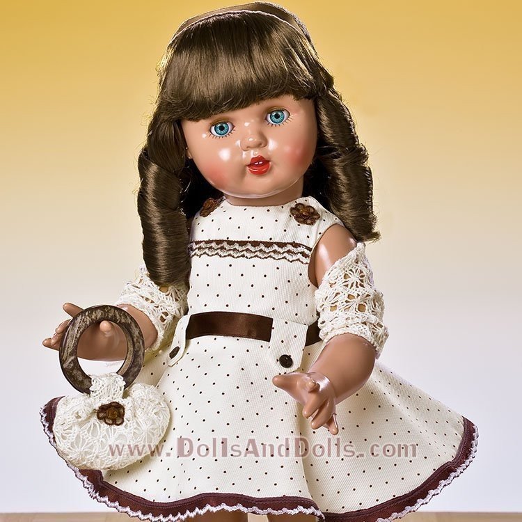 Mariquita Pérez doll 50 cm - With beige dress and brown polka dots