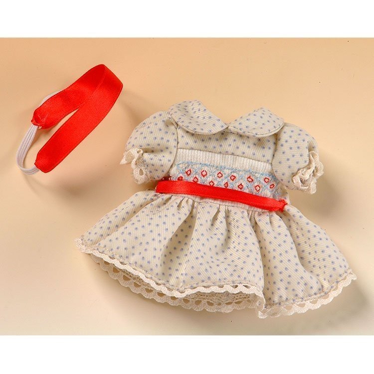 Mini Outfit for Mariquita Pérez doll 21 cm - Beige dress with light blue polka dots