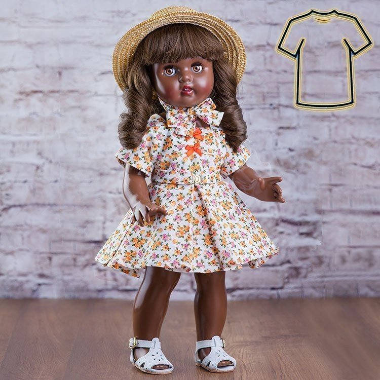 Outfit for Mariquita Pérez doll 50 cm - Orange dress with flowers