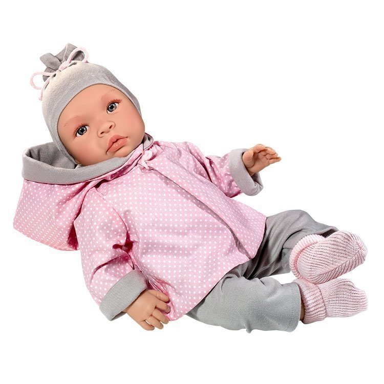 Así doll 46 cm - Leo with gray and pink reversible jacket