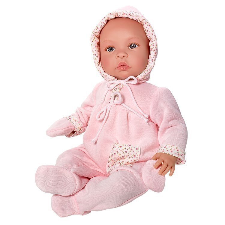 Así doll 46 cm - Leo with pink rompers and pocket with floral print