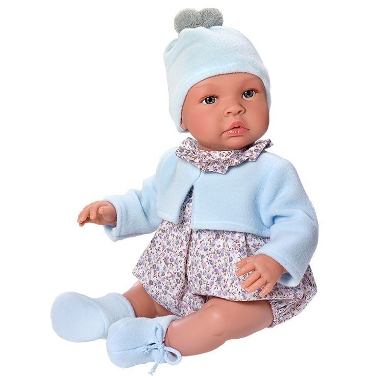 Así doll 46 cm - Leo with grey flowers rompers with light blue jacket