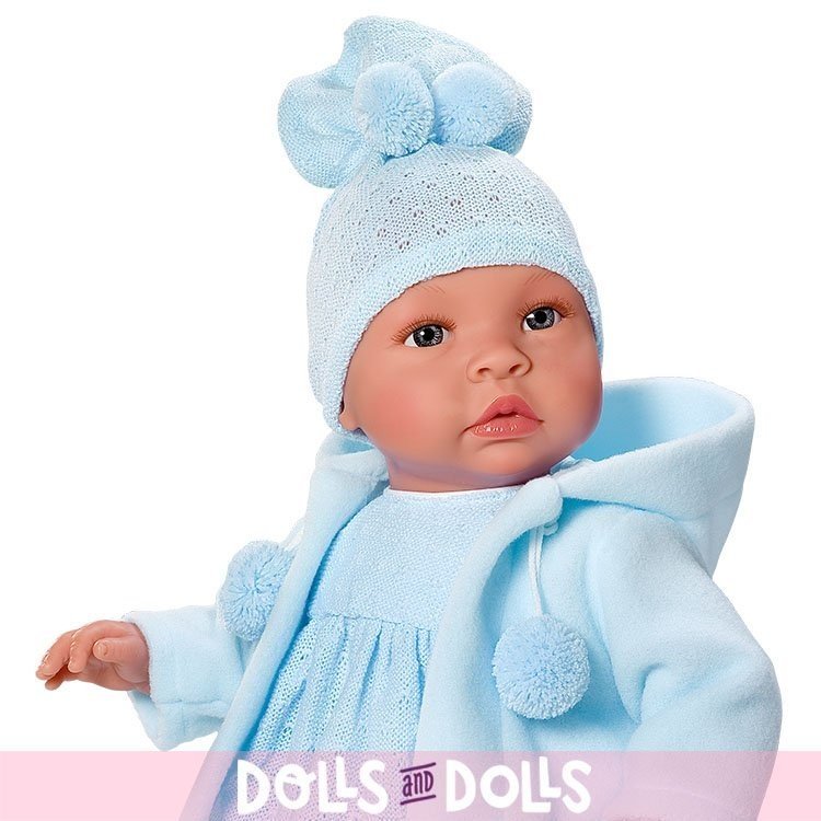 Así doll 46 cm - Leo with blue rompers and blue duffle coat