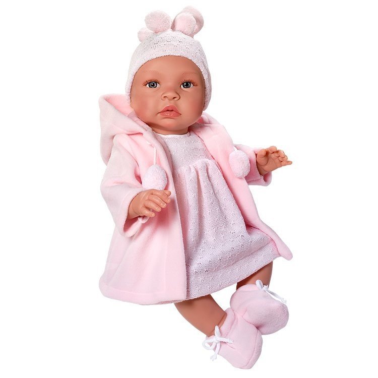 Así doll 46 cm - Leo with pink knitted dress and pink duffle coat