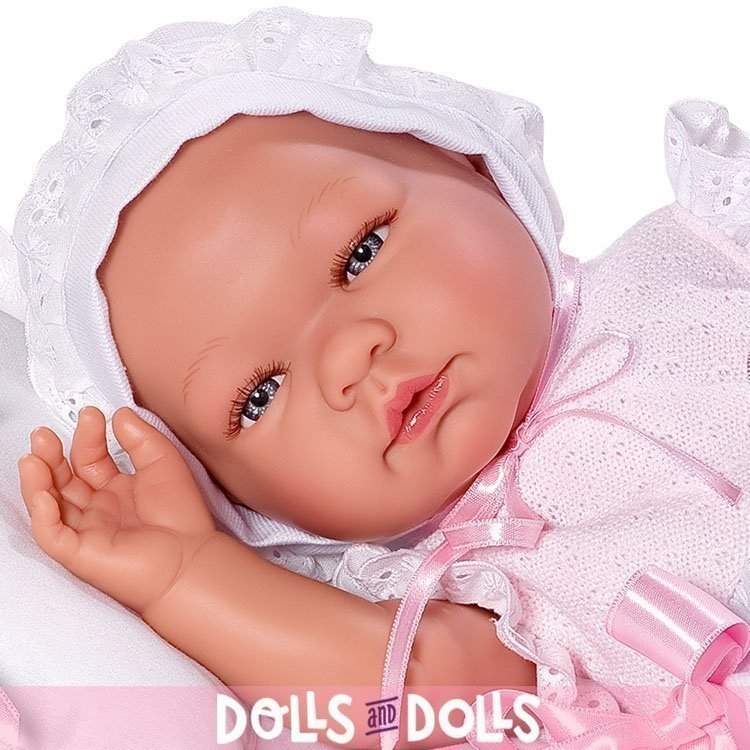 Así doll 43 cm - María with white and pink dress and pillow