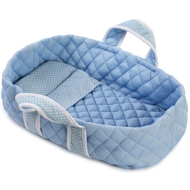 Complements for Así 36 cm doll - Medium blue carrycot with white stars