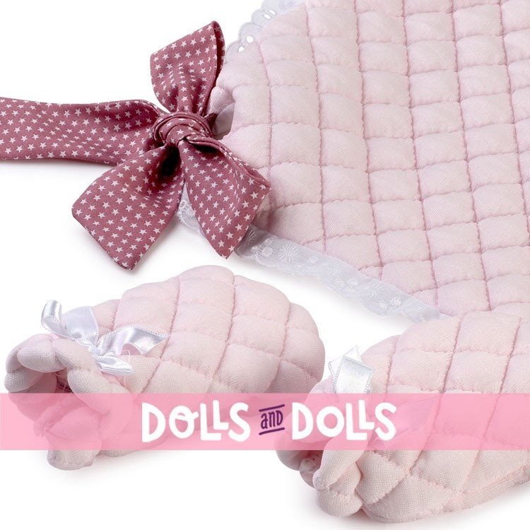 Complements for Así doll - Carrycot apron cover in pink with white stars and mittens