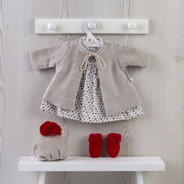 Outfit for Así doll 46 cm - Dress in colors with beige pea coat for Leo doll