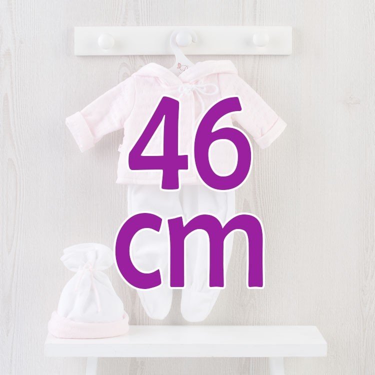 Outfit for Así doll 46 cm - Pink duffle coat and white leggings for Leo doll 