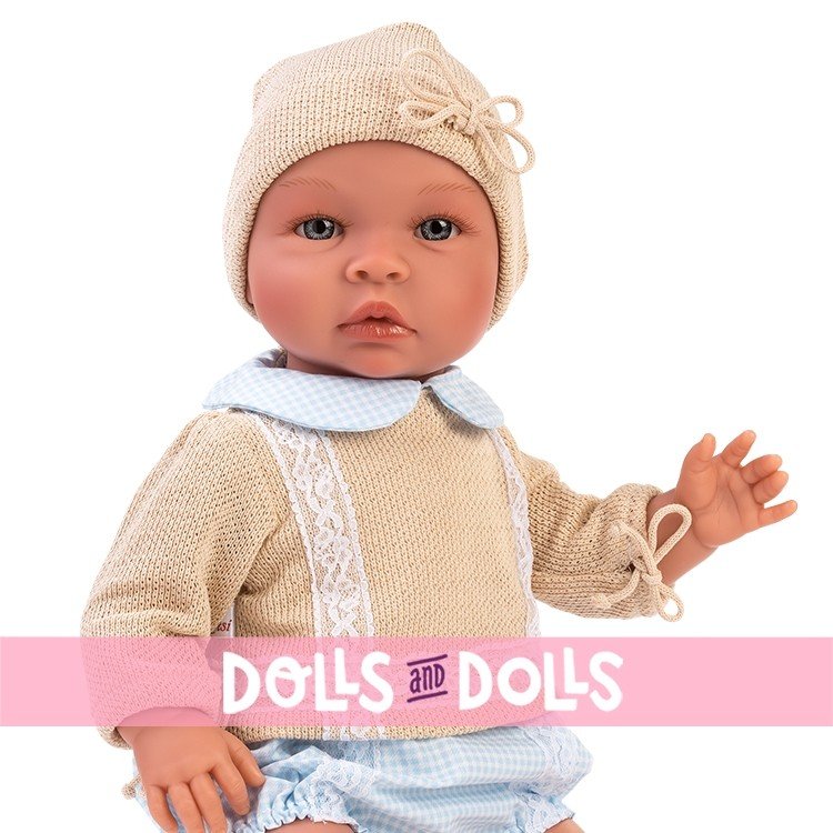 Así doll 46 cm - Leo with knitted beige outfit with light blue squares